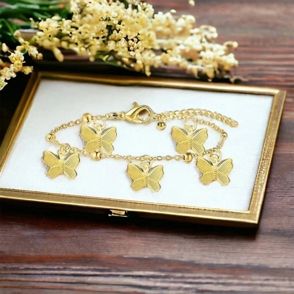 2 LEFT! Bohemian Gold Butterfly Charms Anklet Bracelet - Picture 2 of 5